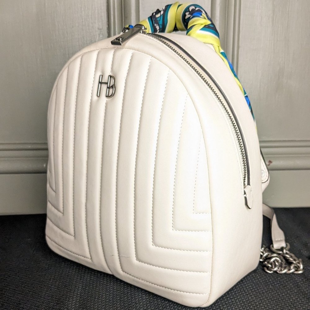 Henri Bendel Backpack White Leather with Detachable Over Body Strap and Chain